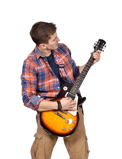 Rock man playing an electric guitar