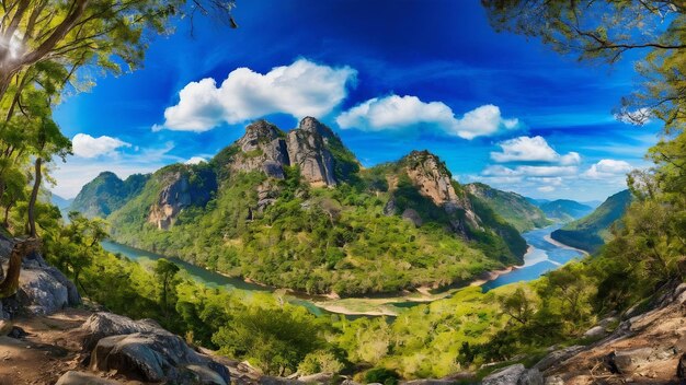 Photo rock moutain with blue sky in nakhonsawan province thailand