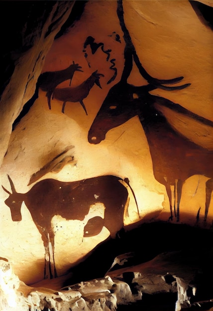 Наскальные рисунки на стене доисторической пещеры