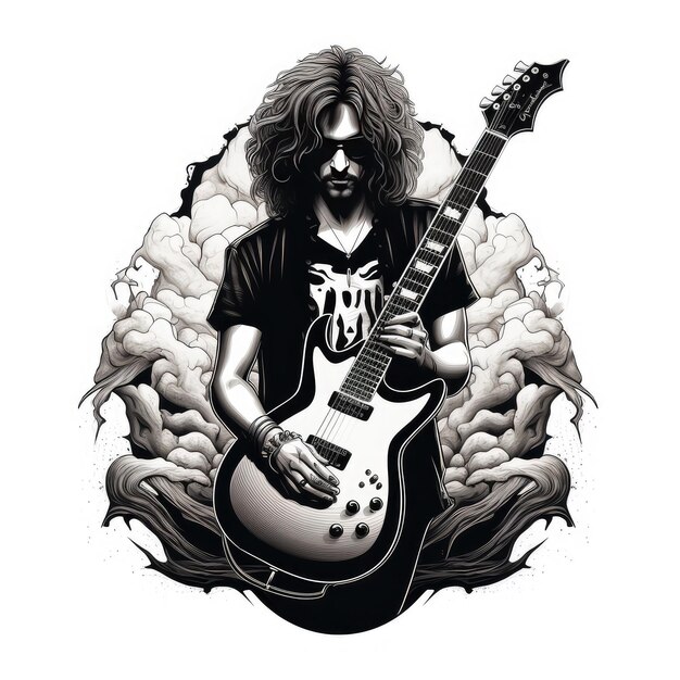Rock and roll Punk man Grunge print for Tshirt with rock style AI Generative