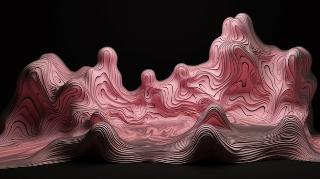 A rock sculpture with a wavy pattern on it