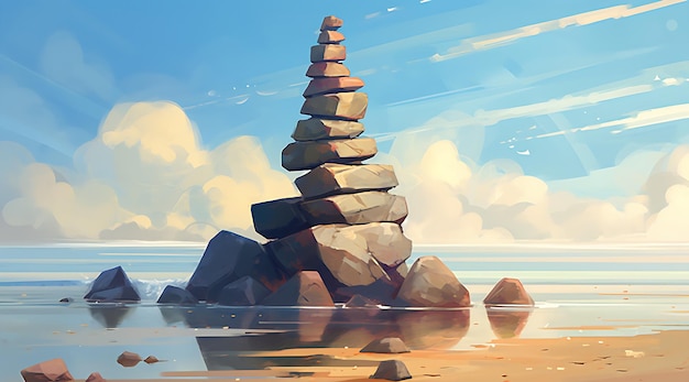 a rock stack on a beach Generative AI