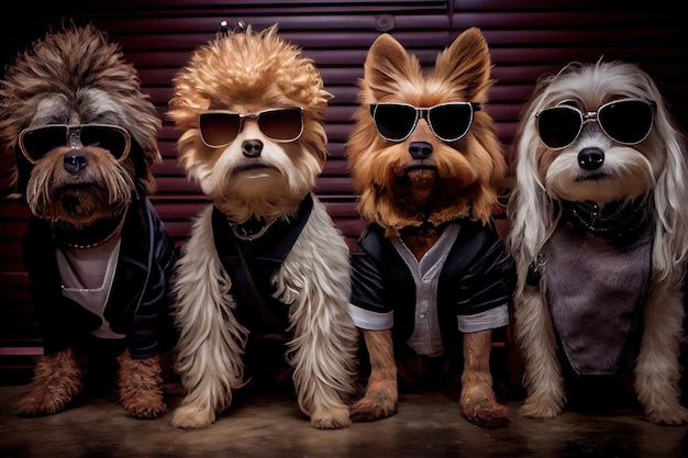 Rock star dog band poses for photos backstage before their big show