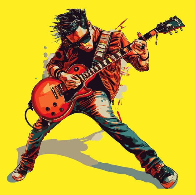 A Rock Star Vector Sticker on a yellow backgorund