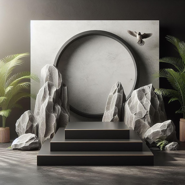 Rock Stone Podium Empty Display for Product Presentation and Showcase Mockup