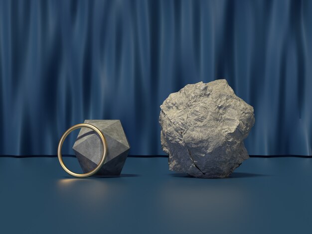 rock stone set blue curtain scene 3d render