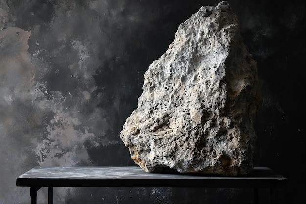 Photo rock stone on table in dark room mock up for design