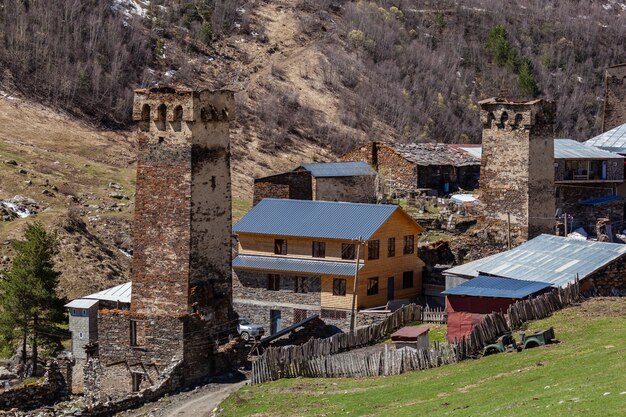 Rock towers and old houses in Ushguli, Georgia