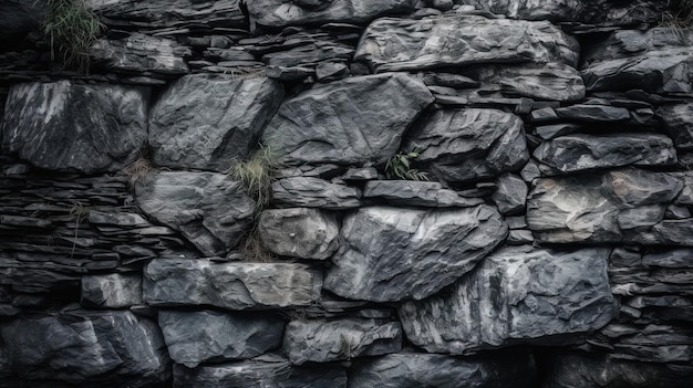 a rock wall with a plant growing on it