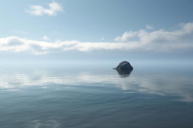 A rock in the water with the sky in the background