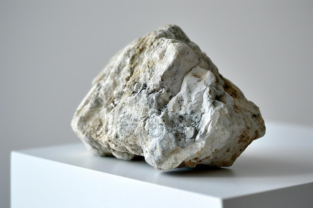 Rock on white table closeup natural stone background