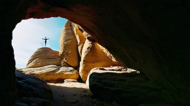 a rock with a cross in the middle of it