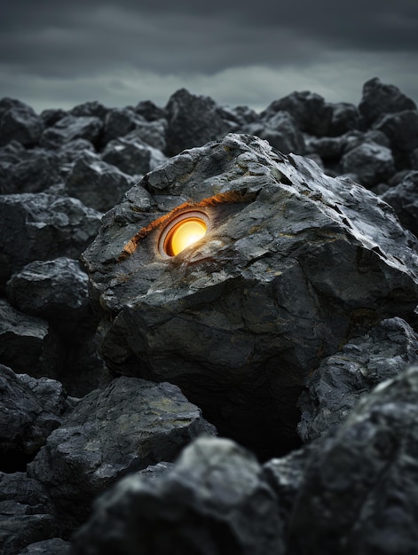 A rock with a light in it