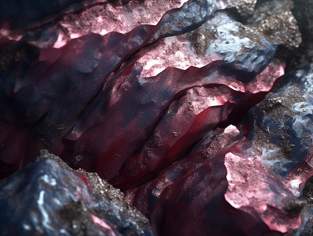 붉은 마그마가 있는 바위