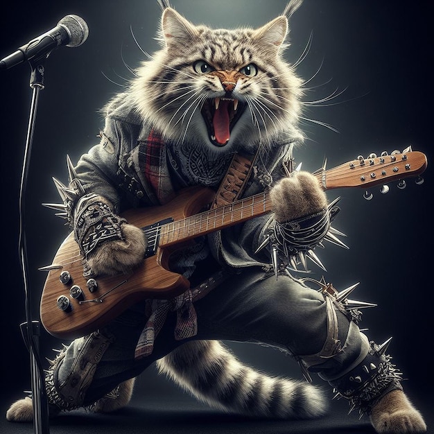 rocker cat plays guitar