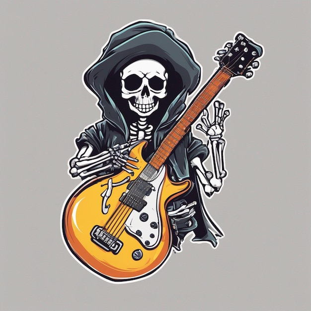 Photo a rockerstyle skeleton with a guitar side view clean white background t shirt design