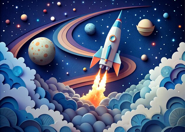 rocket cartoon paper art