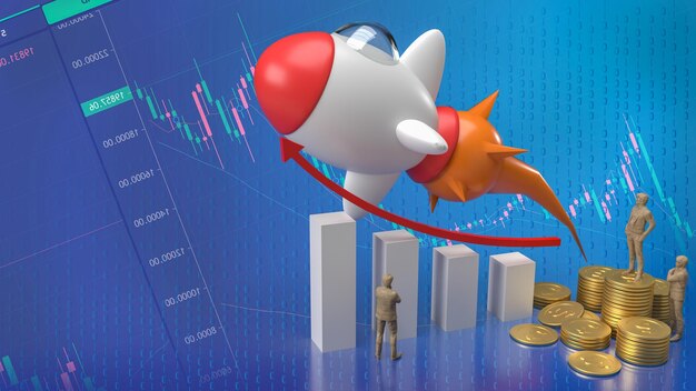 The rocket and chart for Business concept 3d rendering