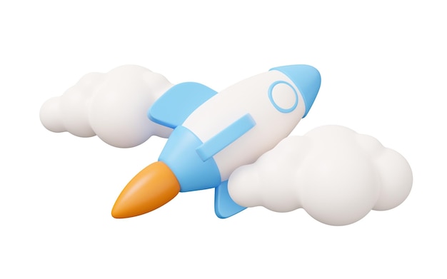 Rocket cloud 3d render minimale 3d render illustratie geïsoleerd op een witte achtergrond