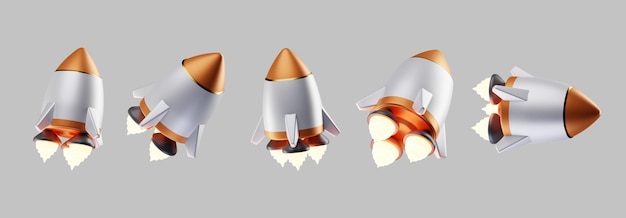 Photo rocket collection different view. 3d illustration