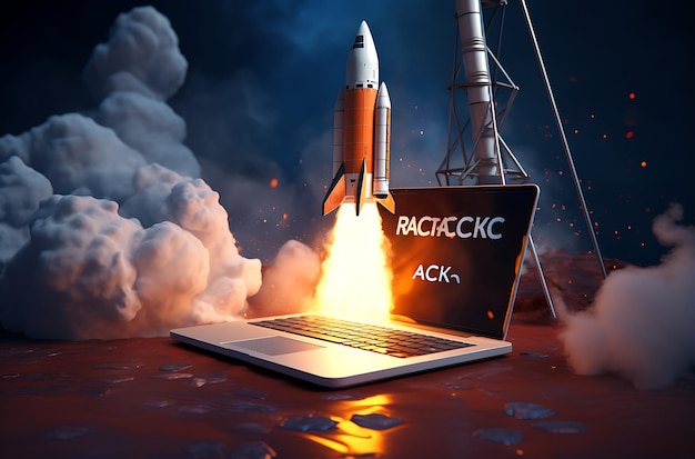 rocket coming out laptop screen generative ai