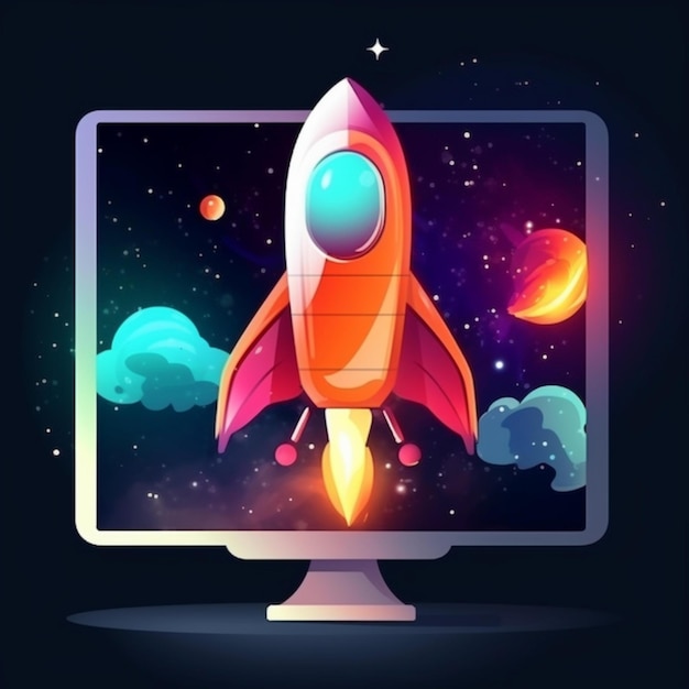 Rocket and computer monitor startup concept