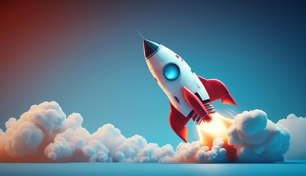 Rocket flying high in the sky Business Startup concept Generative AI