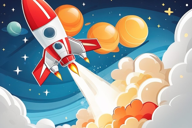 rocket flying in space cartoon illustration of a rocket flying in spacerocket flying in space car