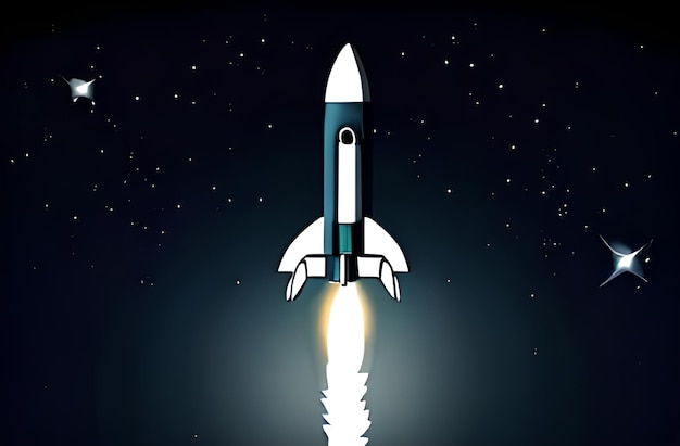 Rocket flying through space background photo AI Generated