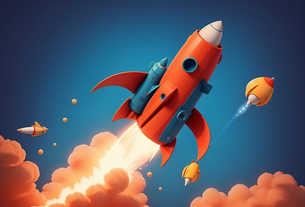 Иллюстрация ракеты и пространства для стартапа бизнеса и рекламы биткойнов