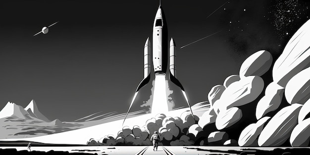 Rocket illustration startup concept background Generative AI