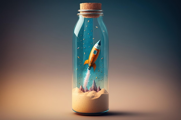 Rocket inside the glass bottle background startup and business concept Generative AI