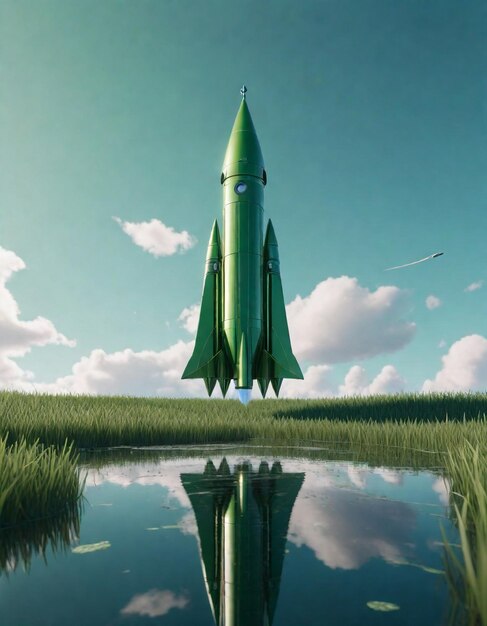 a rocket is floating in the water with a rocket on the top