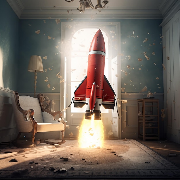 Rocket is flying in Room