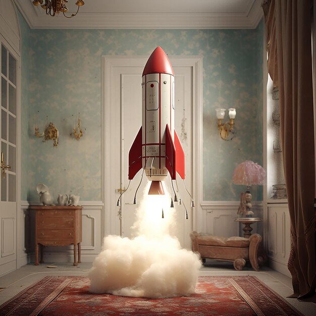 Rocket is flying in room