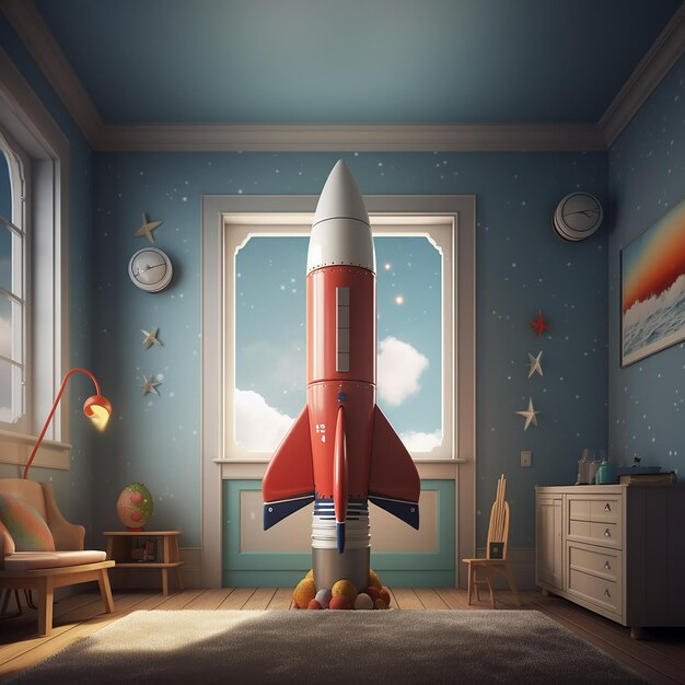 Rocket is flying in Room