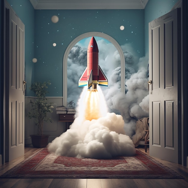 Photo rocket is flying in room