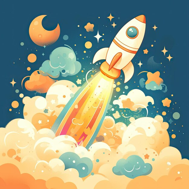Photo a rocket is flying in the sky with the words rocket on the bottom