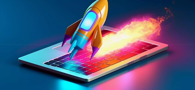 rocket is ready to launch from laptop icon ai generated