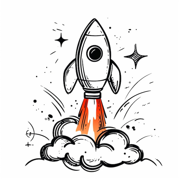 Rocket launch cartoon illustration isolated on white background for cutting out