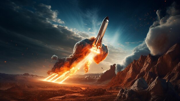 Photo rocket launch from an alien planet