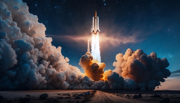 Photo rocket launch galaxy background image ai generated art