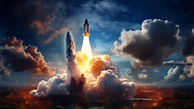 Photo rocket launch galaxy background