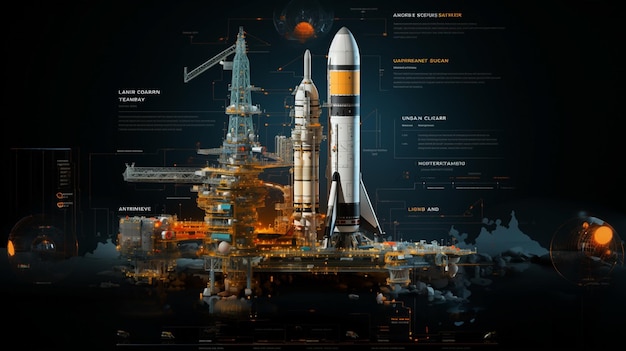 A rocket launch infographic presentation background with graphical calculations charts and graphs