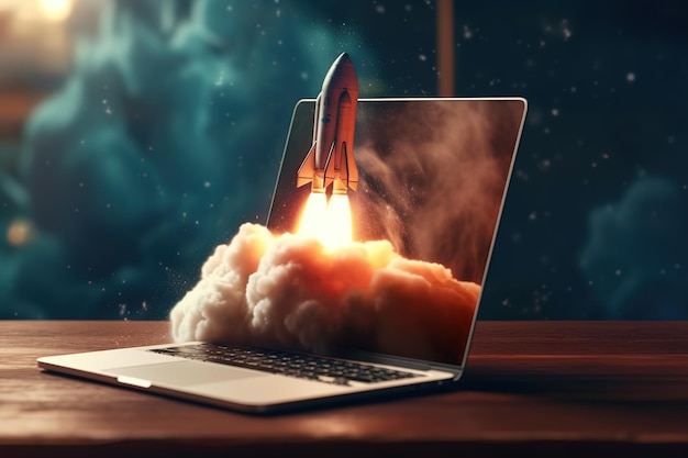 Rocket launch on laptop Generative AI