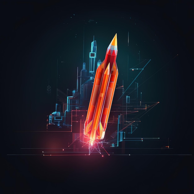 Rocket launch and schedule are growing Low poly style Abstract neon frame style Generative AI