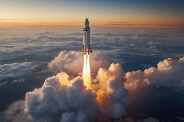 Photo rocket launch at sunset