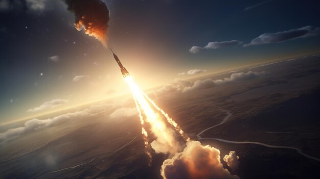 A rocket launch that is going to the sky