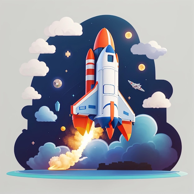 Rocket Launching Cartoon Vector Icon Illustration Technology Transportation Icon Concept Isolated Premium Vector Flat Cartoon Style