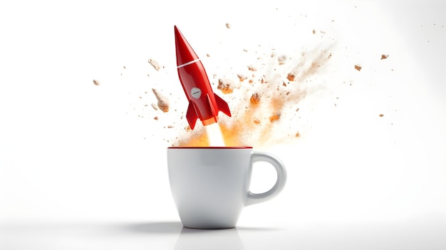 Rocket launching from a coffee mug